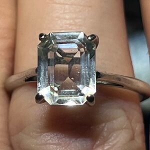 Vintage 14kt HGE CZ Heavy White Gold Tone Plated Solitaire Ring size 8